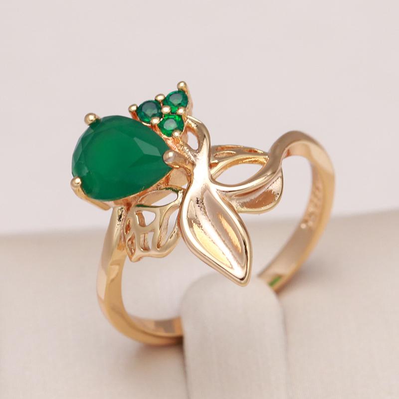 Kienl New  Rose Gold Flower Ring For Women Luxury Green Natural Zircon Bride Ring Vintage Wedding Jewelry Russian Accessories