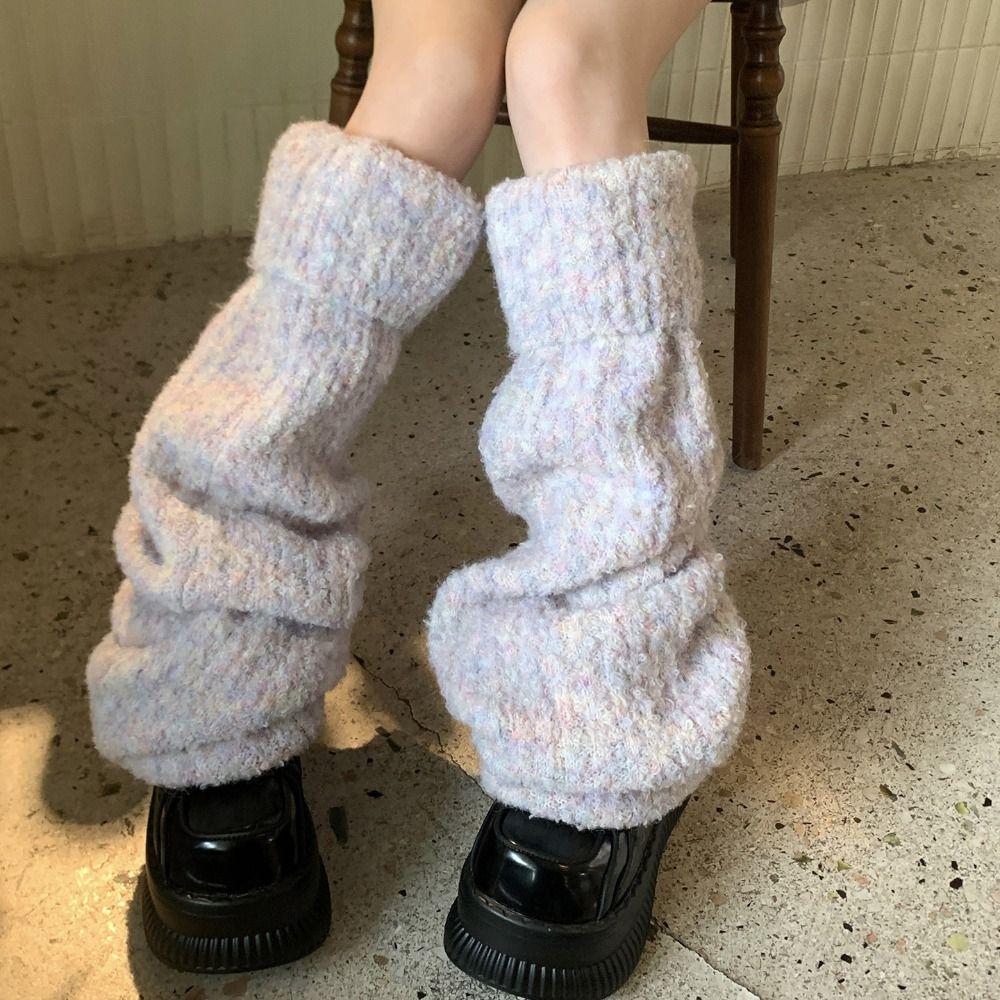Y2K Kinted Leg Warmer Thick Warm Plush Leg Socks Harajuku Knit Long Stockings Accessories