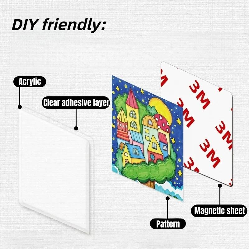 Fridge Magnet Set Acrylic Square Refrigerator Magnet with Adhesive Backing DIY Fridge Magnets Round for Office Kitchen