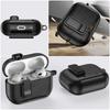 For Apple AirPods Pro Protective Case with Stand Litchi Texture Leather TPU + PC Earphone Cover with Lock Buckle and Carabiner