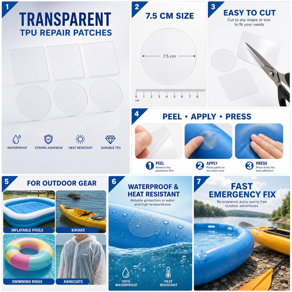 TPU Pool Liner Repair Kit Underwater Repair Kit Sturdy Waterproof Air Mattress Patch Self Adhesive Inflatable Repair Patch