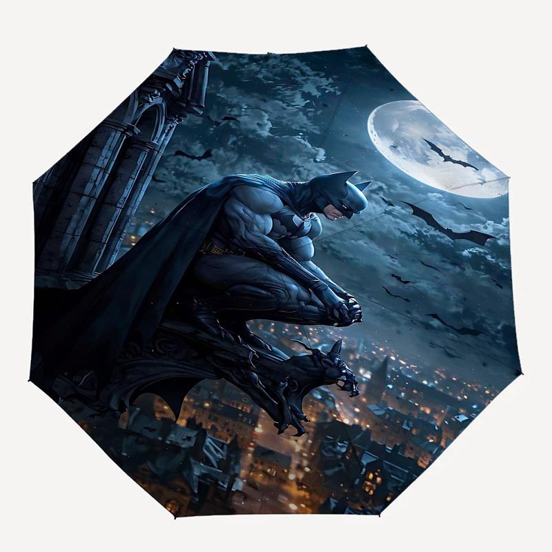1pc Batman Night Automatic Folding Umbrella - Compact 8-Rib Design, Durable Plastic & Iron1414L