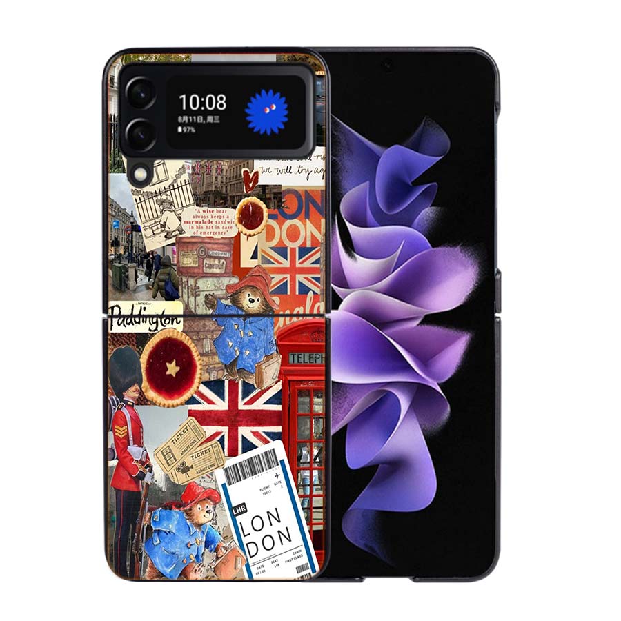Cute P-Paddington Bear Phone Case For Samsung Z Flip 7 6 5G Galaxy Z Flip4 Z Flip5 Z Flip3 Coque Black Hard PC Shell Protective