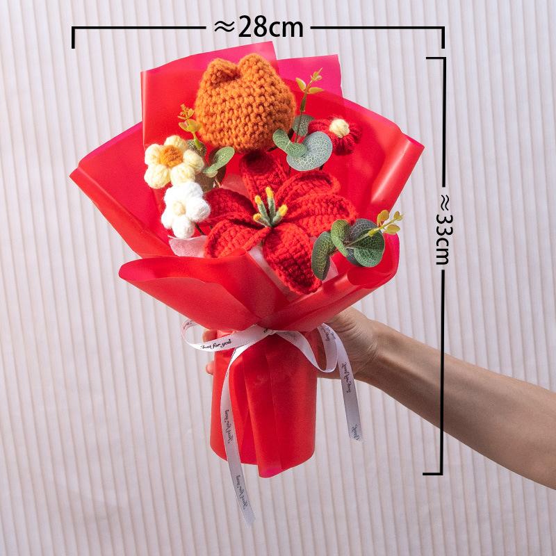 Hand-Knitted Tulip & Lily Bouquet - Everlasting Blooming Floral Arrangement for Heartfelt Gifting Lovely Permanent Floral Arrangement for Home Decor