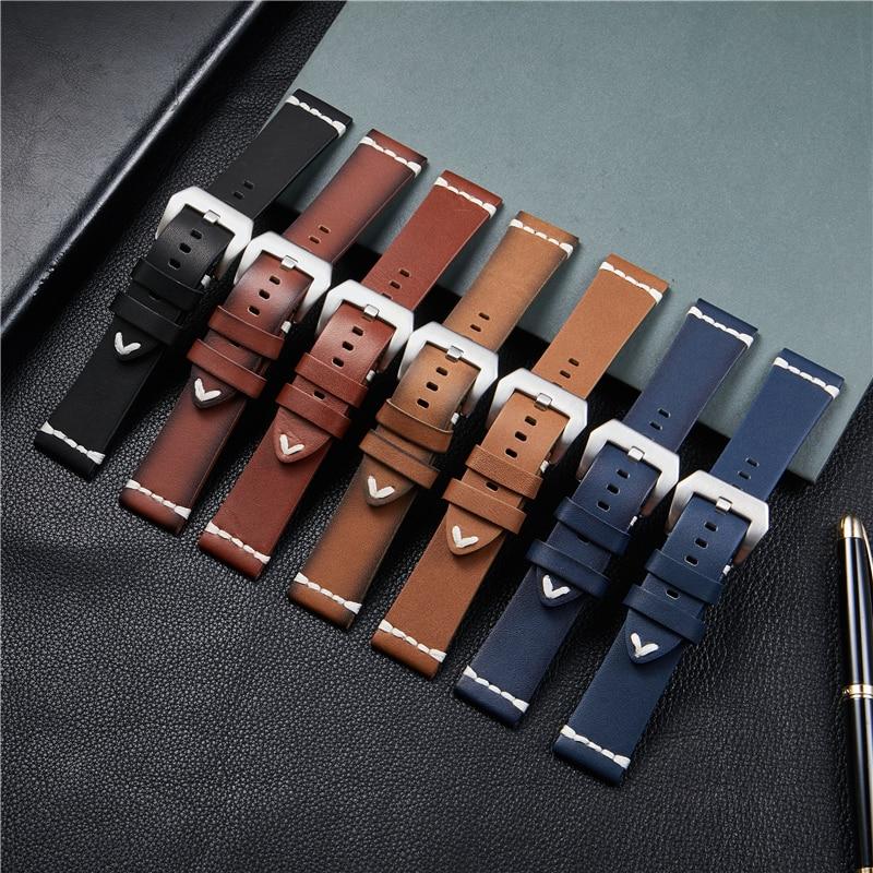 Винтажные повседневные ремешки для часов из натуральной кожи с решетчатым дизайном, мужские ремешки для часов, аксессуары для часов 18 мм 20 мм 22 мм 24 мм, ремешки для часов