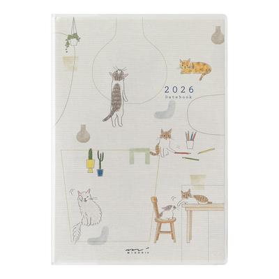 Еженедельник Midori Pocket Diary, 2026, B6, Недельный, Рисунок кошки, 22373006 (Начинается в январе 2026 года)