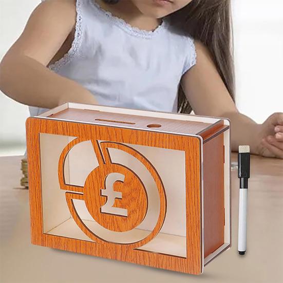 Деревянная копилка со счетчиком-маркером, большая емкость, фунты стерлингов в долларах США, копилка, контейнер для монет, контейнер для наличных денег, банка для экономии денег для детей и взрослых
