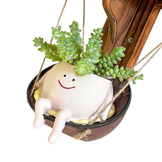 Hanging Swing Chair Planter Pot Cute Smile Face Flower Pot for Indoor Outdoor Plants Resin Head Plant Pots