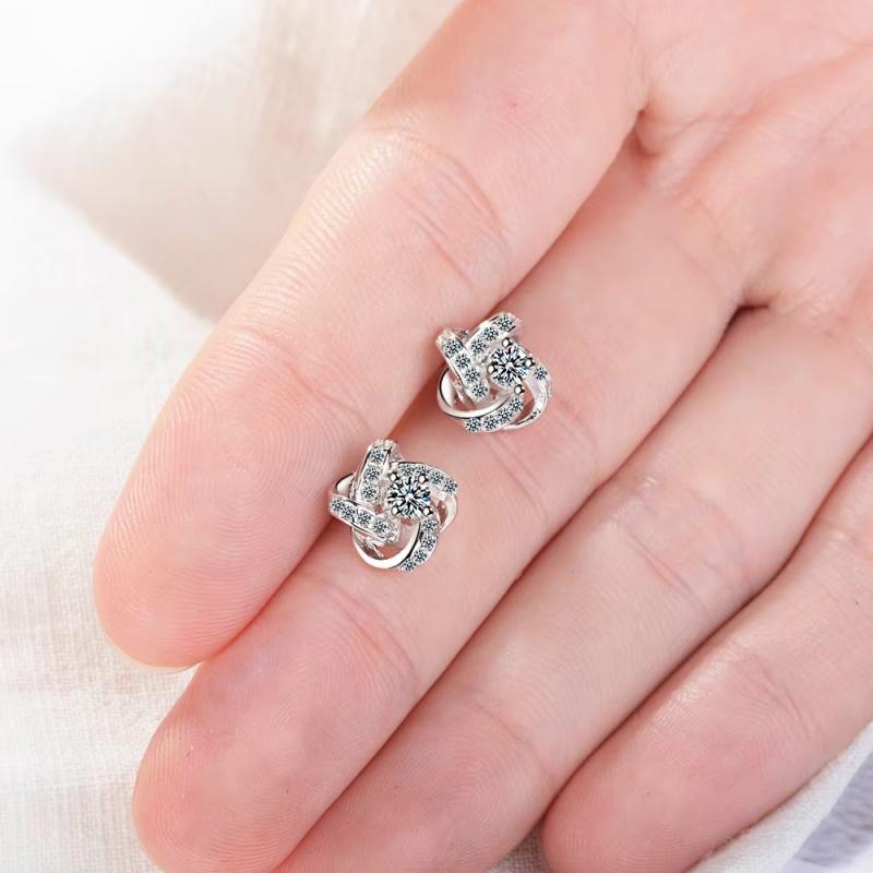 925 Silver Earrings For Women -silver-jewelry Zirconia Eternal Heart Twist Earrings Oorbellen S-e430