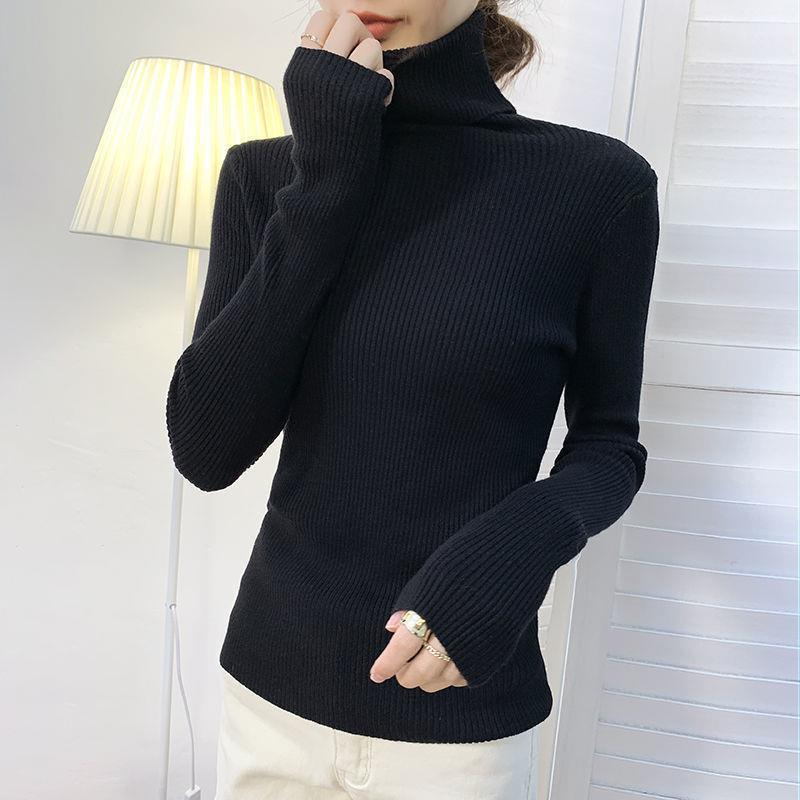 GMXIA Large-sized High-neck Sweater, Women's Autumn and Winter Pullover, Long-sleeved Base Layer, Women's Knitted Sweater