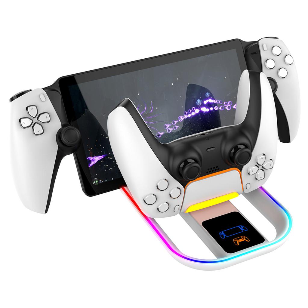 Dual Type C Charging Dock Station Charge Solution for PS5 Portal/PS5 Controller Charger Holder Base with 14 RGB Lights
