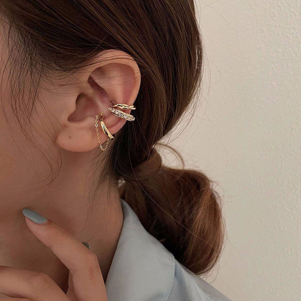 Ear Hole Chain Zinc Zinc Alloy Rhinestone  Hoop Earrings Cartilage Stud Ear Bone Clip Earring Ear Clip