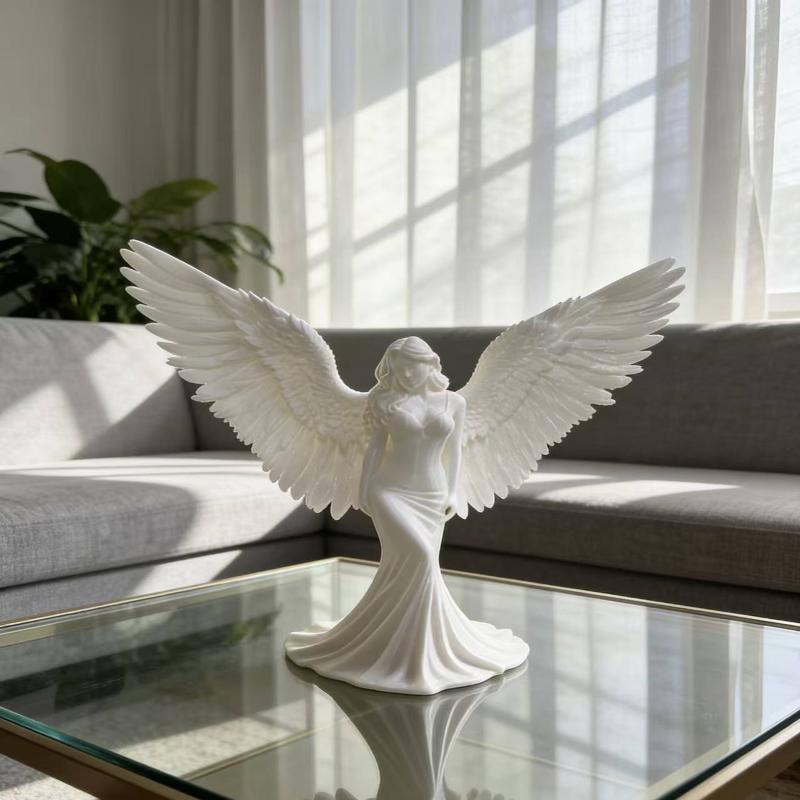 3D Printed Goddess Angel Statue Pure White Wings  Ornament for Living Room Desktop Spiritual Decor