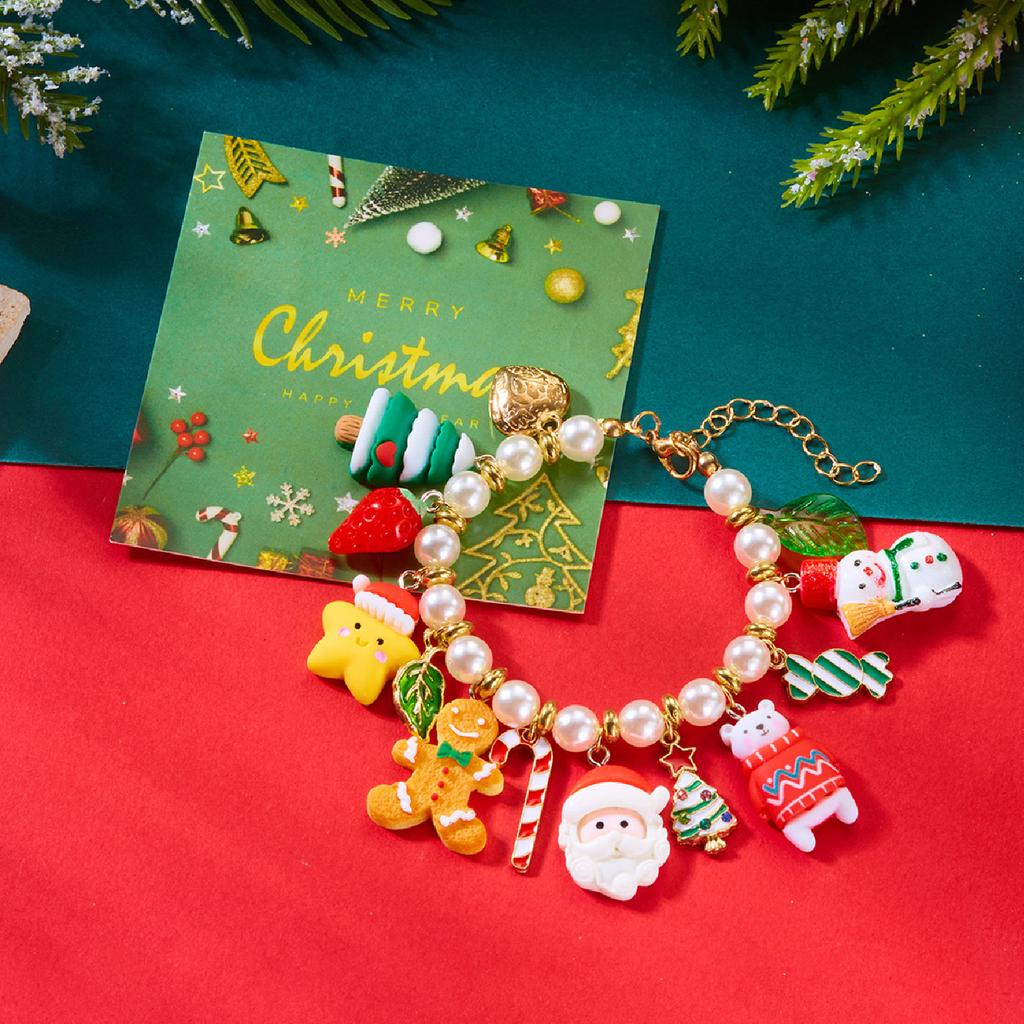 Exquisite Christmas Santa Claus Snowman Imitation Pearl Bracelet for Women Resin Elegant Sweet Festival Charming Party Jewelry