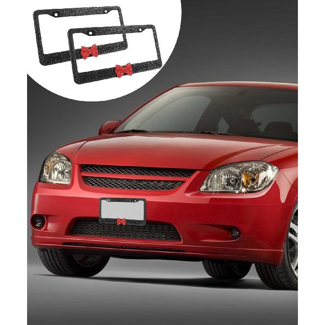 License Plate Frame,Cute Car Accessories Stainless Steel Crystal Car Plate Covers,Shiny Rhinestones Premium License Plate Holder With Mounting