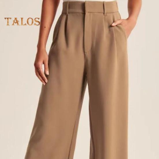 Женские брюки с застежкой-молнией на пуговицы, однотонные брюки с карманами, прямые широкие брюки для офиса и леди, рабочая одежда