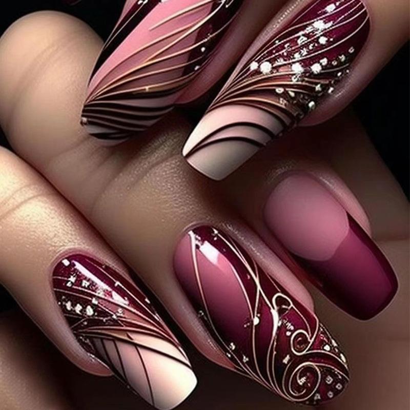 24Pcs Green French Fake Nails With Diamond Gold Butterfly Elegant Long Square Acrylic Artificial Press On Nails