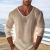 Мужская рубашка, мягкая, дышащая, однотонная, повседневная, с V-образным вырезом и длинным рукавом, свободная, весна-лето, пуловер, топы, повседневная одежда