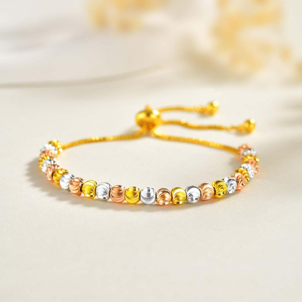 Luxury Tri Color Beaded Bracelet for Women, Gold Plated Adjustable Chain Bracelet, Unique Design Fashion Jewelry