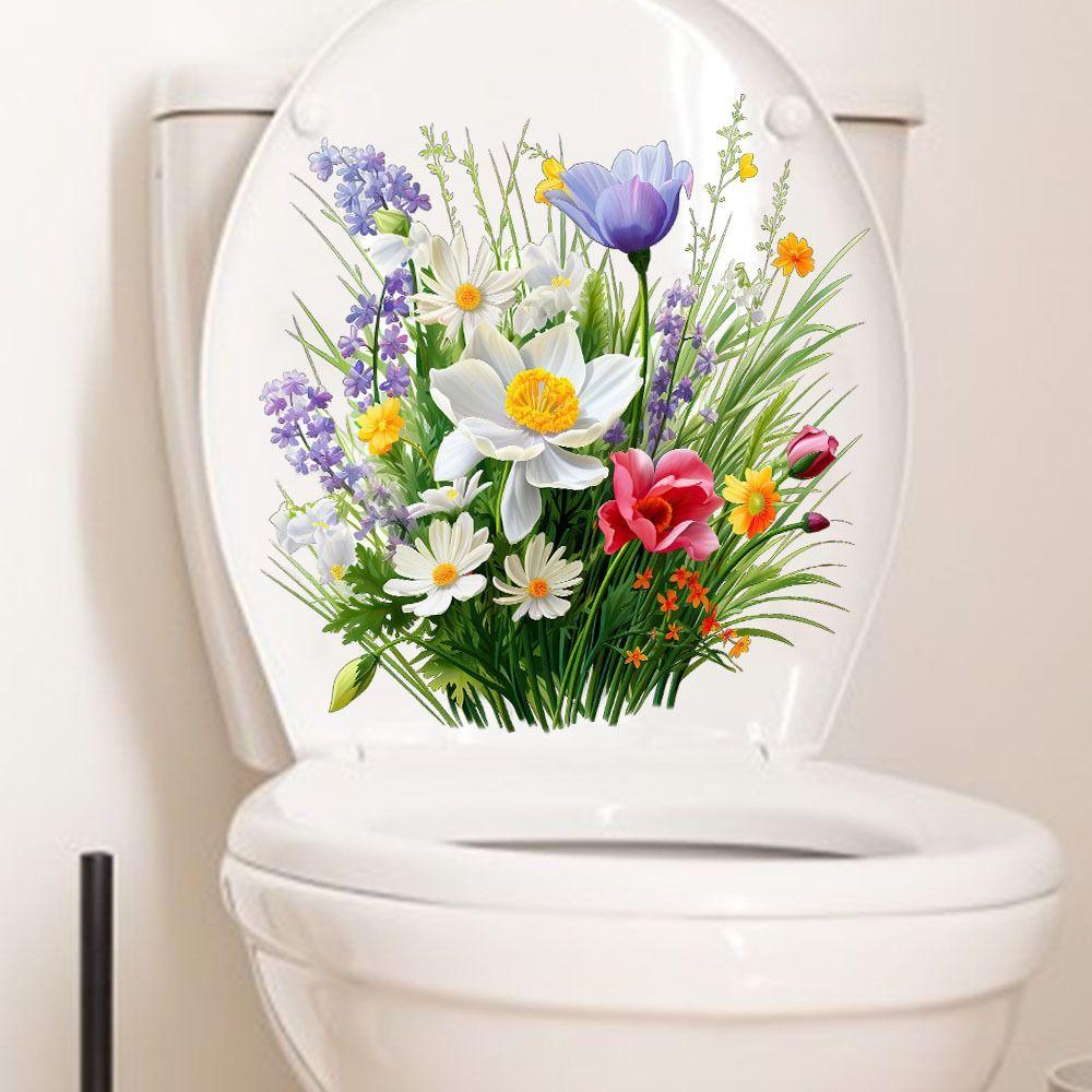 Self-Adhesive Butterfly Flower Toilet Stickers Mildew-proof Toilet Lid Decals Bedroom