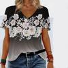 New Minimalist Flower Pattern 3D Printed Women's Loose Casual V-neck Short Sleeved T-shirt