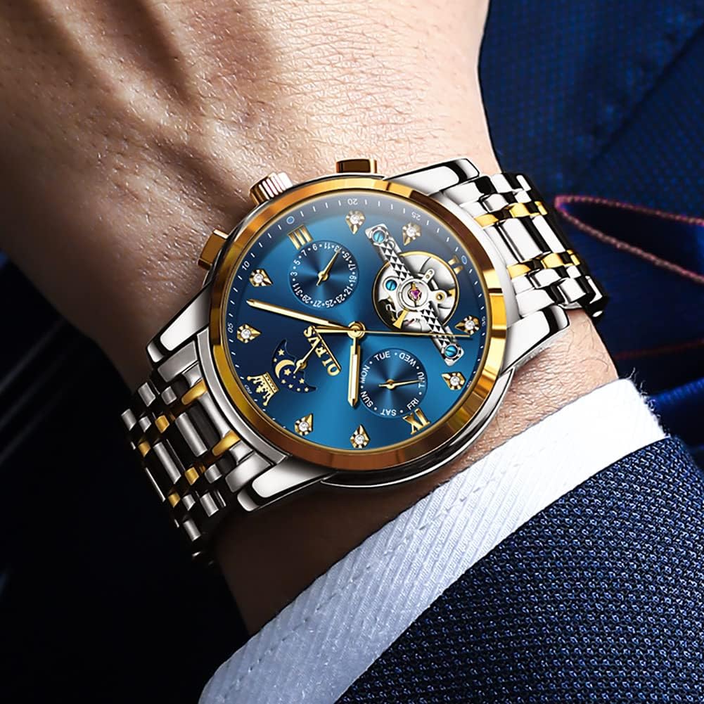 OLEVS Automatic Stylish Mechanical Day Popular Business Watch for Luminous Cool Date Skeleton Job Hunting Men's Watch, Wristwatch, Father's Gift, Men,