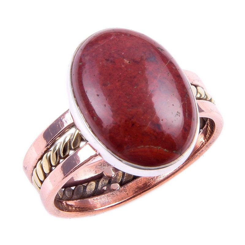 Двухцветное кольцо ручной работы из стерлингового серебра 925 пробы с натуральным красным драгоценным камнем яшмы S.10 B1Q18