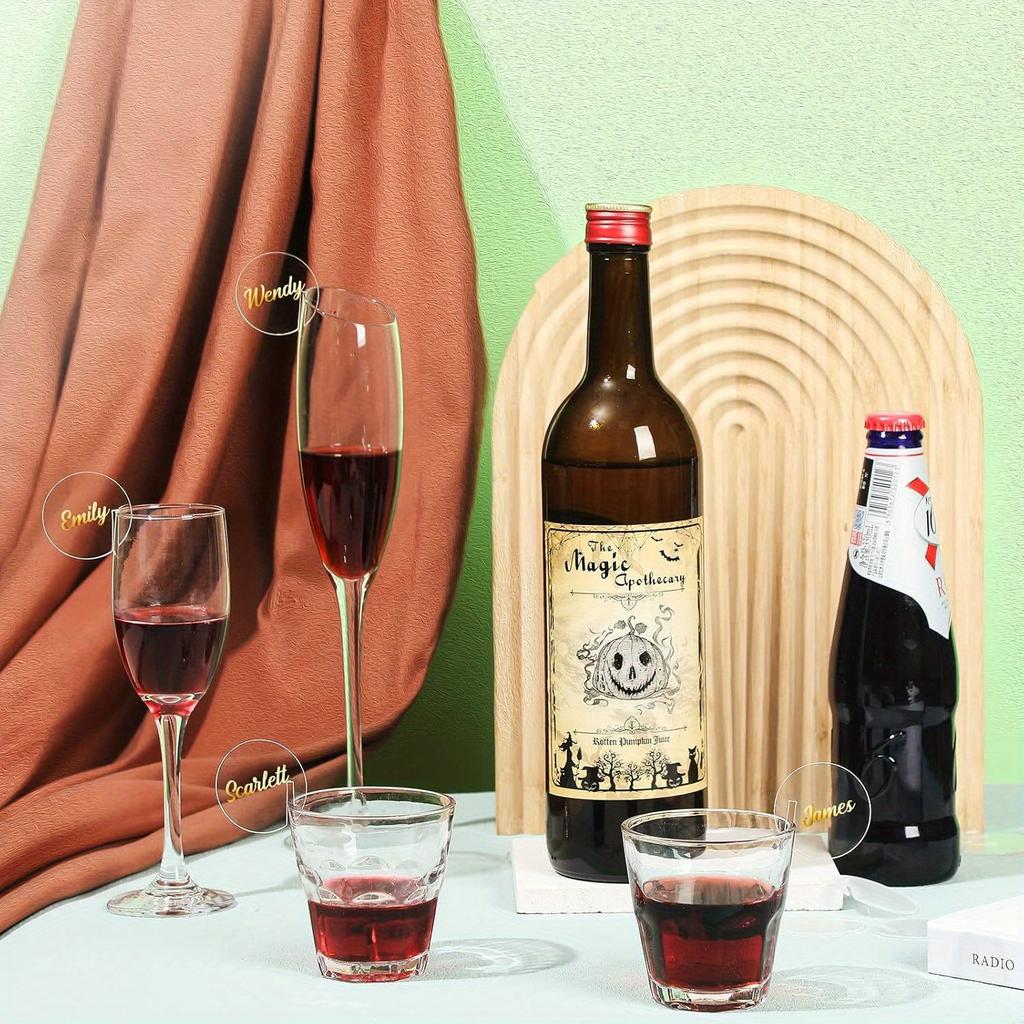 1-й/ 60 шт. Акриловая круглая этикетка для напитка, Круглая этикетка для напитка для вечеринки, Акриловая этикетка Этикетка для напитка Стеклянный диск Пустая акриловая этикетка для напитка