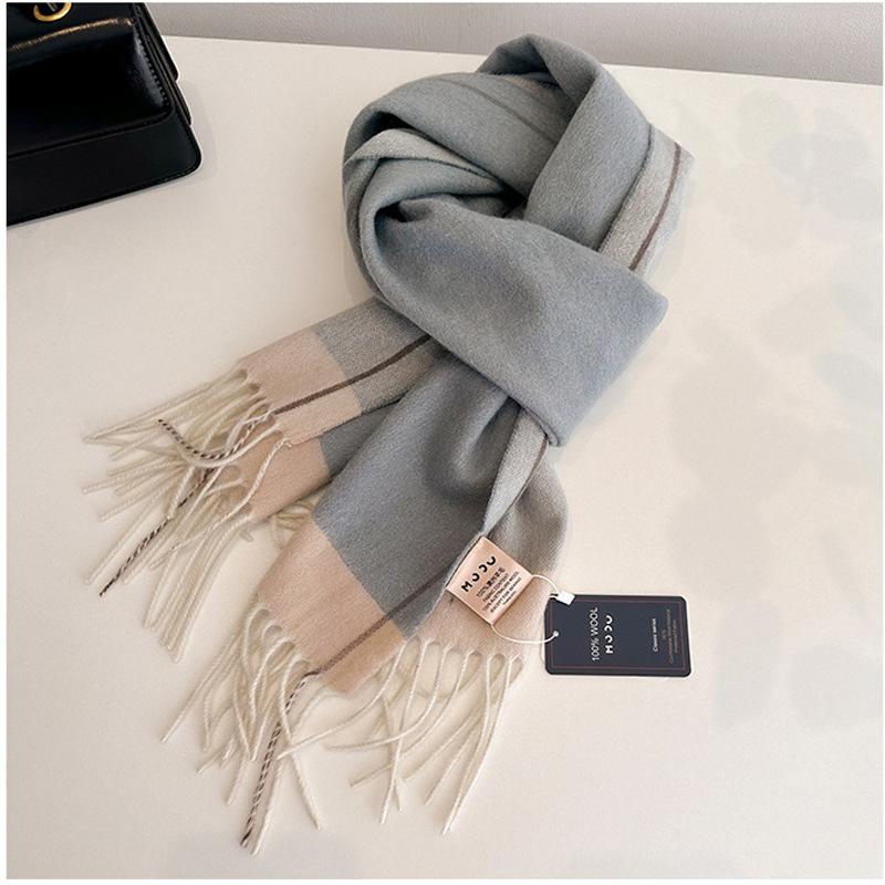 Luxury Winter 100% Wool Scarf Women Thicken Solid Cashmere Handkerchief Warm Pashmina 2 Colours Female Shawl Pareo Soft Bufanda