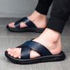 FashionSandals Мужские кожаные классические летние мужские тапочки для отдыха на открытом воздухе Мягкие черные тапочки Легкие шлепанцы для мужчин Нескользящие тапочки