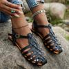 2025 New Fashion Foreign Style Large Size Flat Bottom Baotou Fashion Woven Versatile Women's Sandals