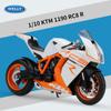 1/10 Scale Welly KTM 1190 RC8 R Alloy Motorcycle Model Diecasts Metal Toy Vehicles Motorcycle Model High Simulation Collection Childrens Gifts