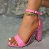 Liyke Новые модные розовые сандалии-гладиаторы на квадратном каблуке с блестками, женские свадебные туфли для выпускного вечера, сексуальные босоножки с ремешком на щиколотке