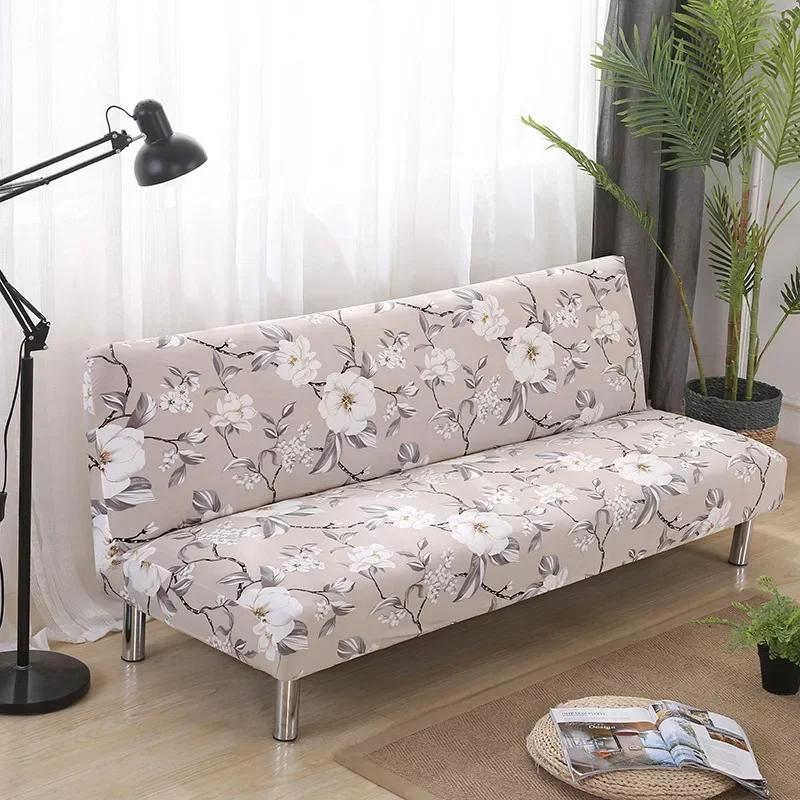 [Stretch Sofa Bed Cover] Spring/Summer Milk Silk Fabric Living Room Armless Folding Sofa Sofa Cover Puf Grande Y Esponjoso