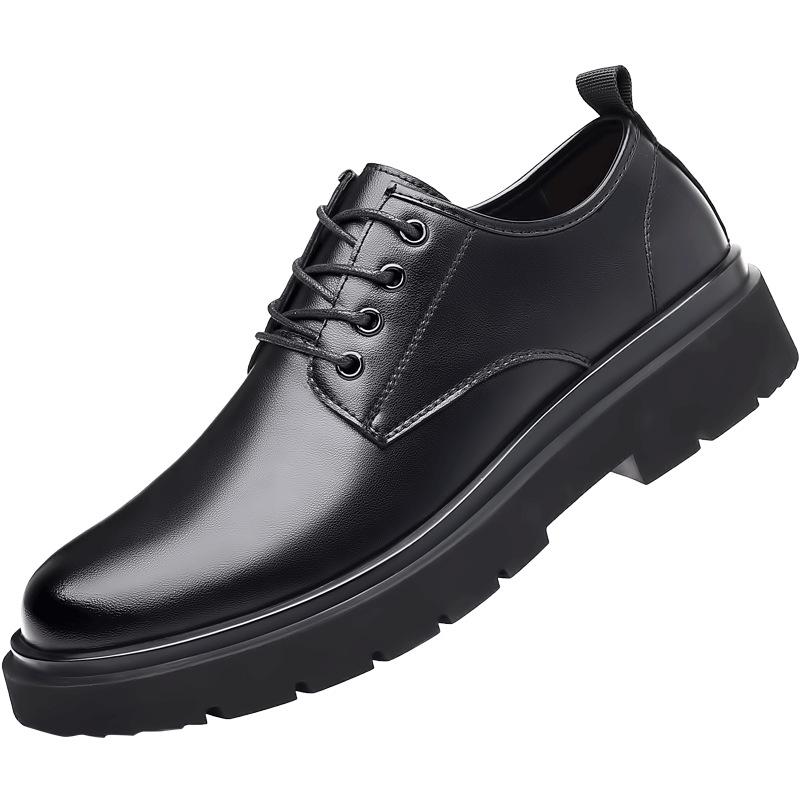 Мужская обувь 2024 года, осенняя обувь с круглым носком из кожи, кожаная обувь, тенденция увеличения, низкие деловые туфли с оснасткой, модная мужская обувь