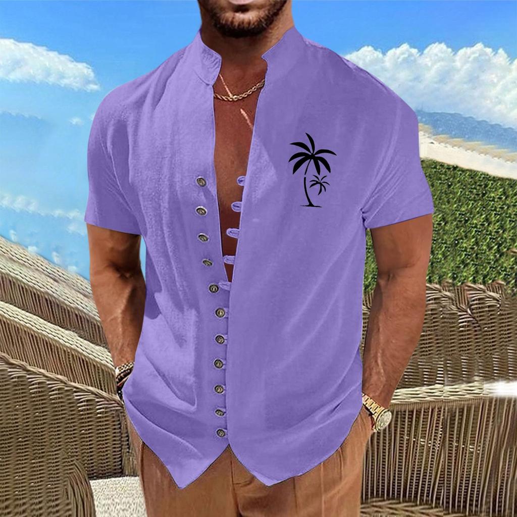 Новая мужская повседневная свободная рубашка в стиле ретро с короткими рукавами и принтом