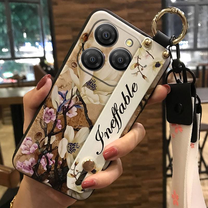 Anti-dust Soft Case Phone Case For Blackview Shark9 5G Wrist Strap Shockproof Durable Waterproof Flower Kickstand Ring