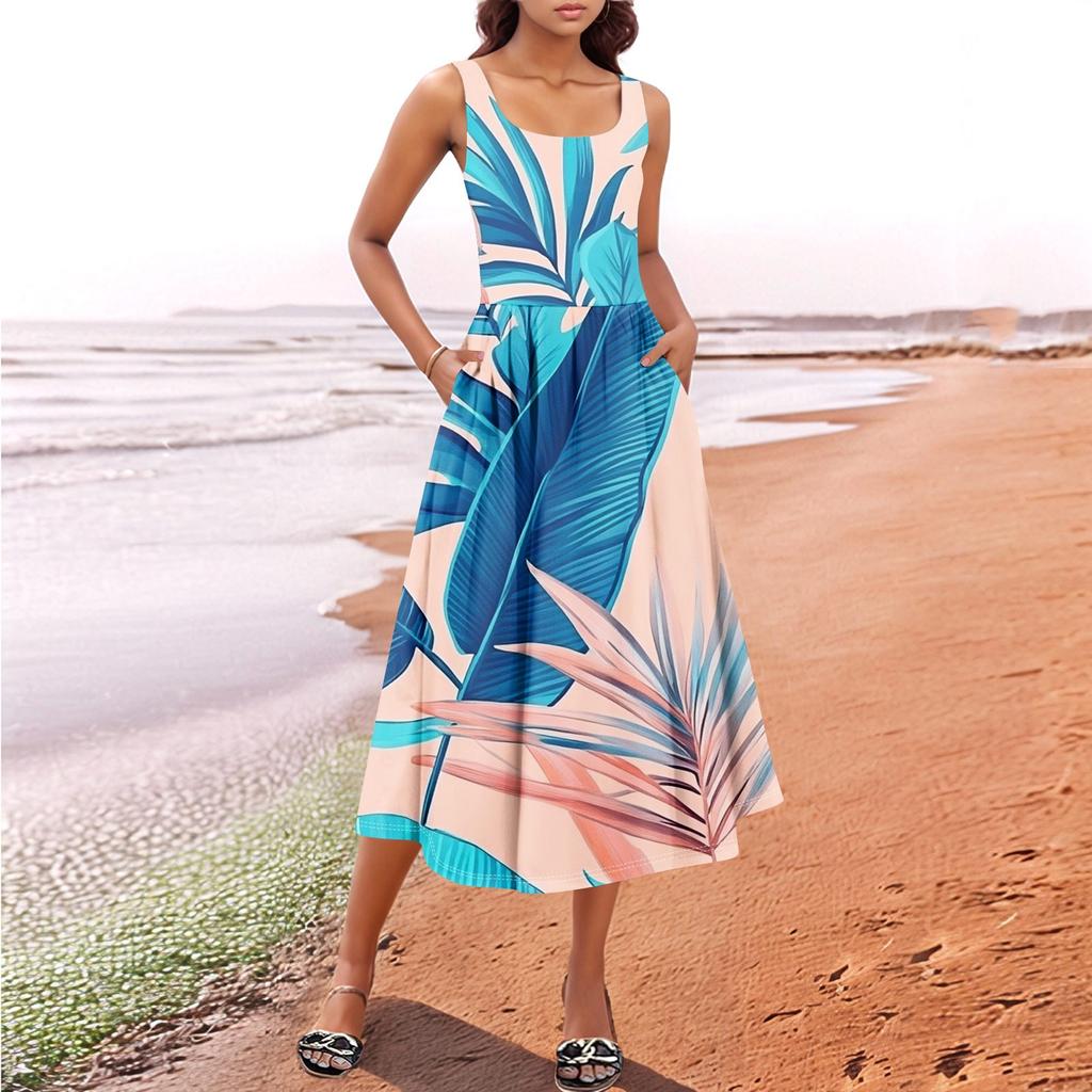 Women's Summer Spring Casual Floral Sundress Sleeveless Beach Vacation Flowy Boho Tank Midi Dresses
