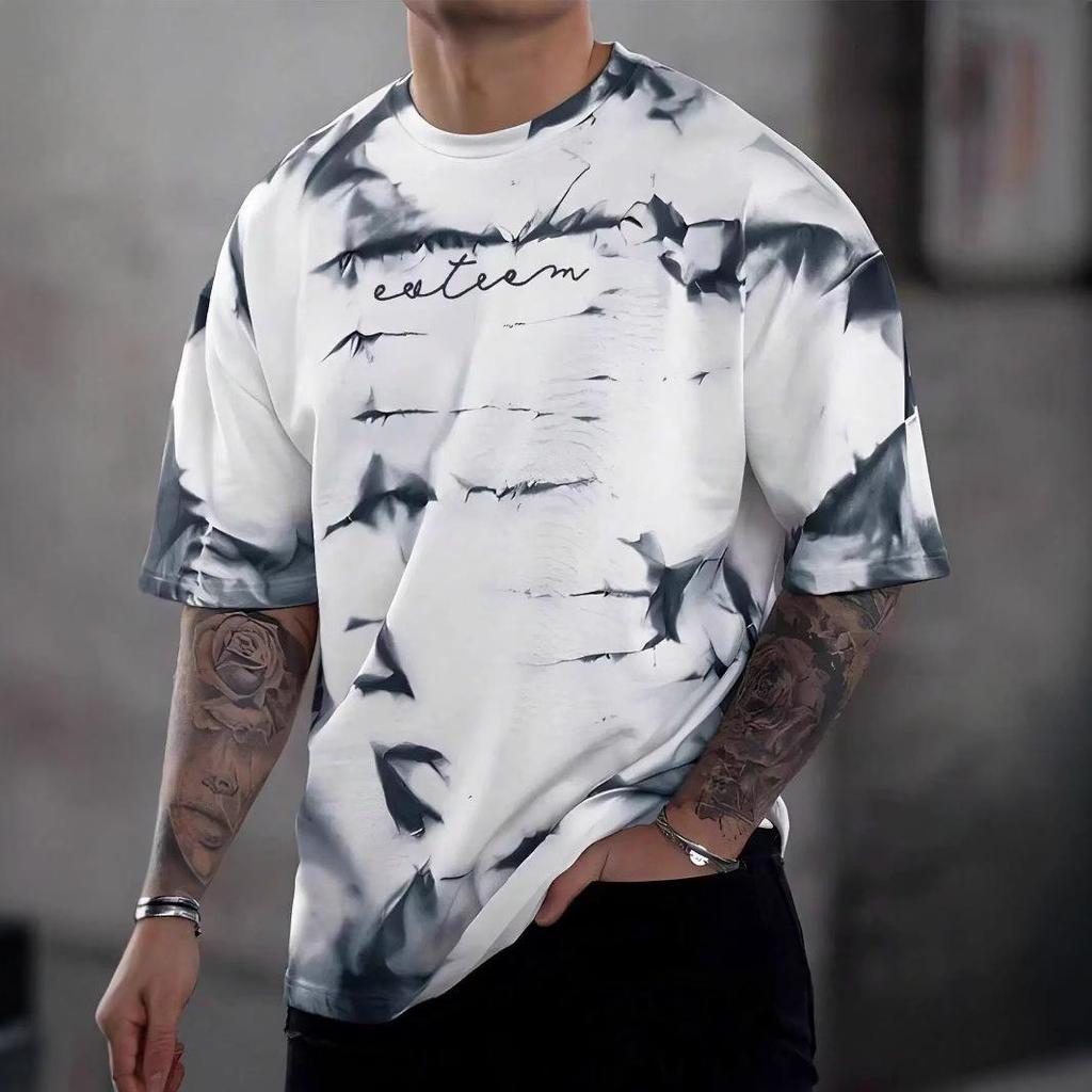 Мужская футболка для фитнеса с 3D-принтом, круглым вырезом, коротким рукавом