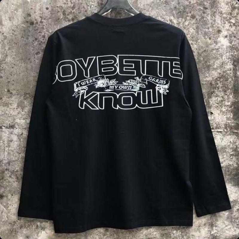 Oversized Cotton Long Sleeve T-Shirt With Bold Letter Print Unisex Streetwear Casual Top Fall