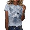Animal Series Digital 3D Printed Men's Women's Short Sleeved T-shirt Cute Cat Round Neck Base Top