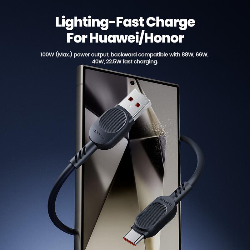 Toocki 6A TPU Spring USB C Cable for Huawei Xiaomi PD Fast Charging Retractable USB to Type C Cable for iPhone 15 USB Data Cord