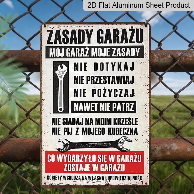 2D Flat Decorative Plaque and Ornament, 1pc Vintage Aluminium Decorative Plaque - Rustic Style Garage Rules Sign with Polish and Wrench Pattern