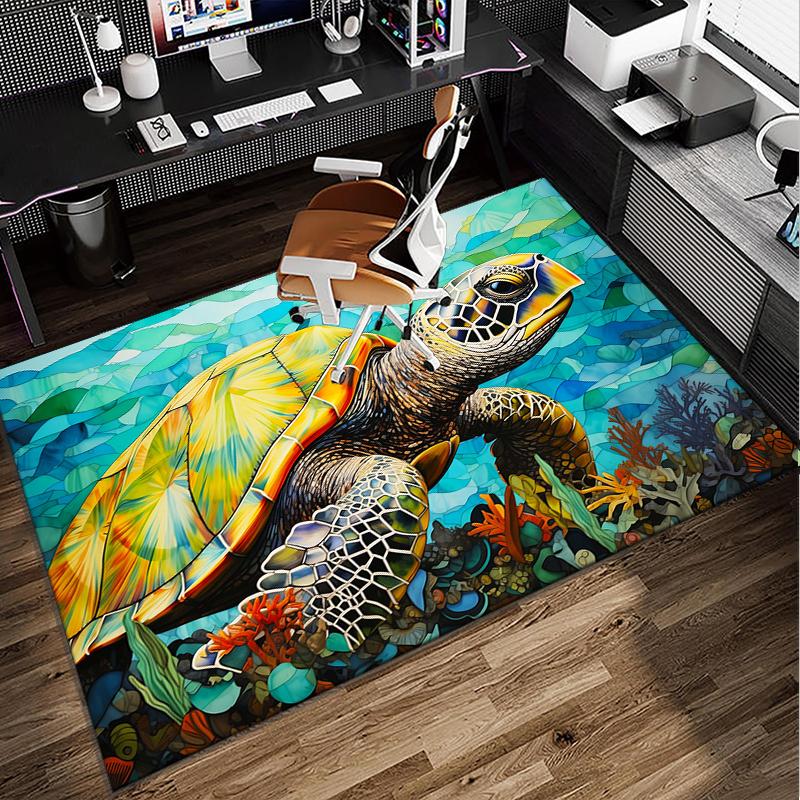 Cartoon Sea Turtle Artwork Office Rug Chair Mat, Entryway Carpet, Suitable for Front Door, Bedroom, Living Room, Desk, Holiday Gift