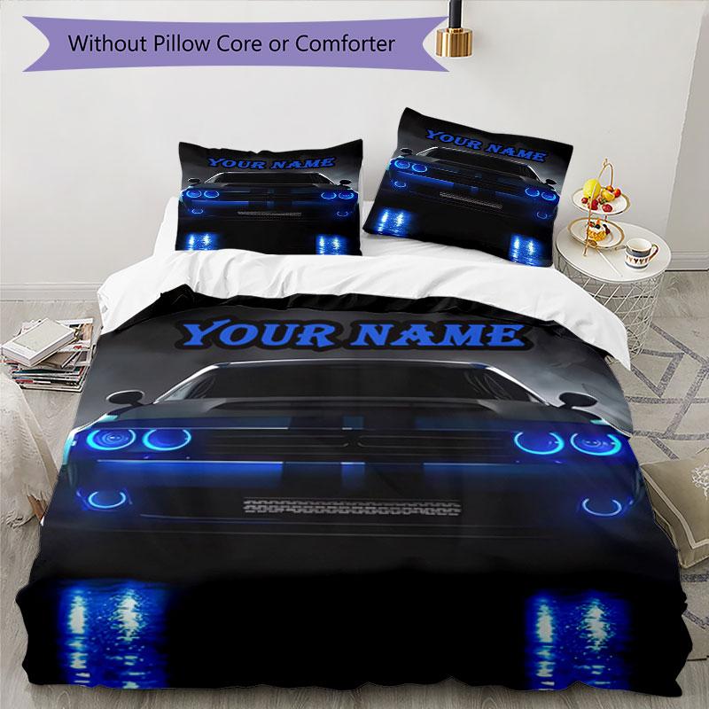 3PC Custom Name "Night Drive Adventure" Bedding Set Printed Bedding Set Duvet Cover Closure Includes 1 Duvet Cover & 2 Pillowcases for All Seasons Bed