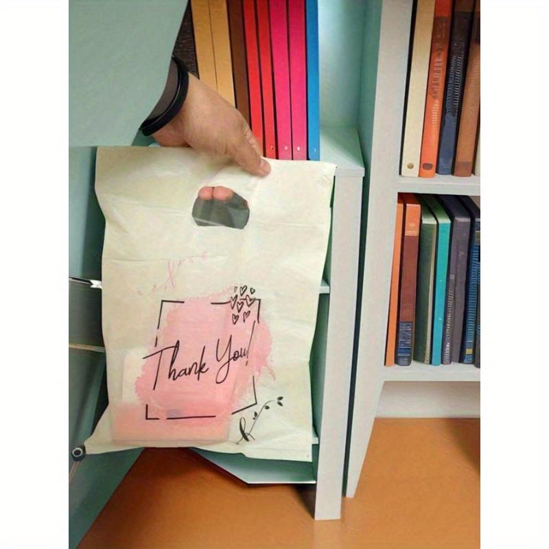 Beige Thank You Plastic Gift Bags, Shopping Bags, Garment Tote Bags, Perforated Design, Heart-Shaped Thank You Logo, Suitable for Halloween, Christmas