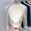 Semi-turtleneck Button-knitted Sweater Women's Thickened Integrated Fleece Warm Top Spring Solid Color Inner Bottoming Shirt