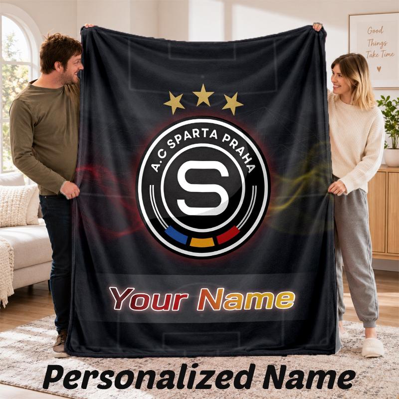 Sparta Prague Personalized Flannel Blanket Custom Name Text Soft Throw Blanket Home Decor