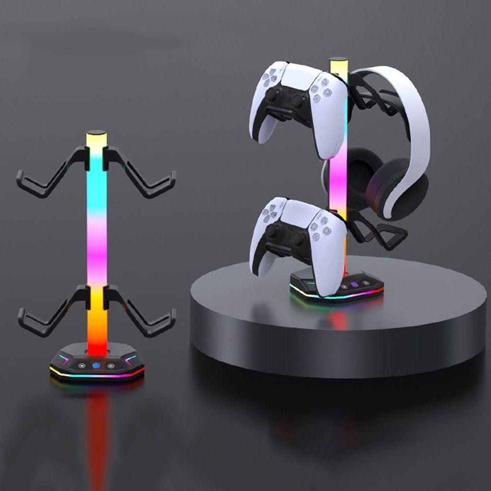 Черный RGB Вешалка для Наушников Светодиодная Подсветка Передача Данных Держатель для Наушников Двойные USB-Порты Стойка для Игровых Гарнитур для Дома