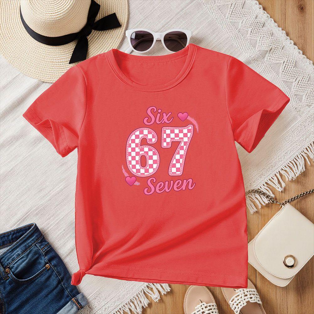 Number 67 Six Seven Graphic T-Shirt Women Summer New Short Sleeve Casual Tops Y2k Cute Heart Casual Short Sleeve Tee for Womens